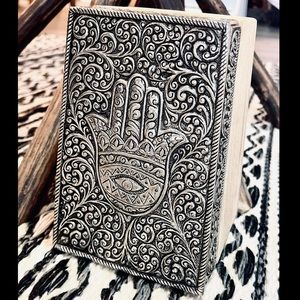 NEW! Silver Hamsa Evil Eye Jewelry Box Boho Chic Hippie Home Decor Wood Chest
